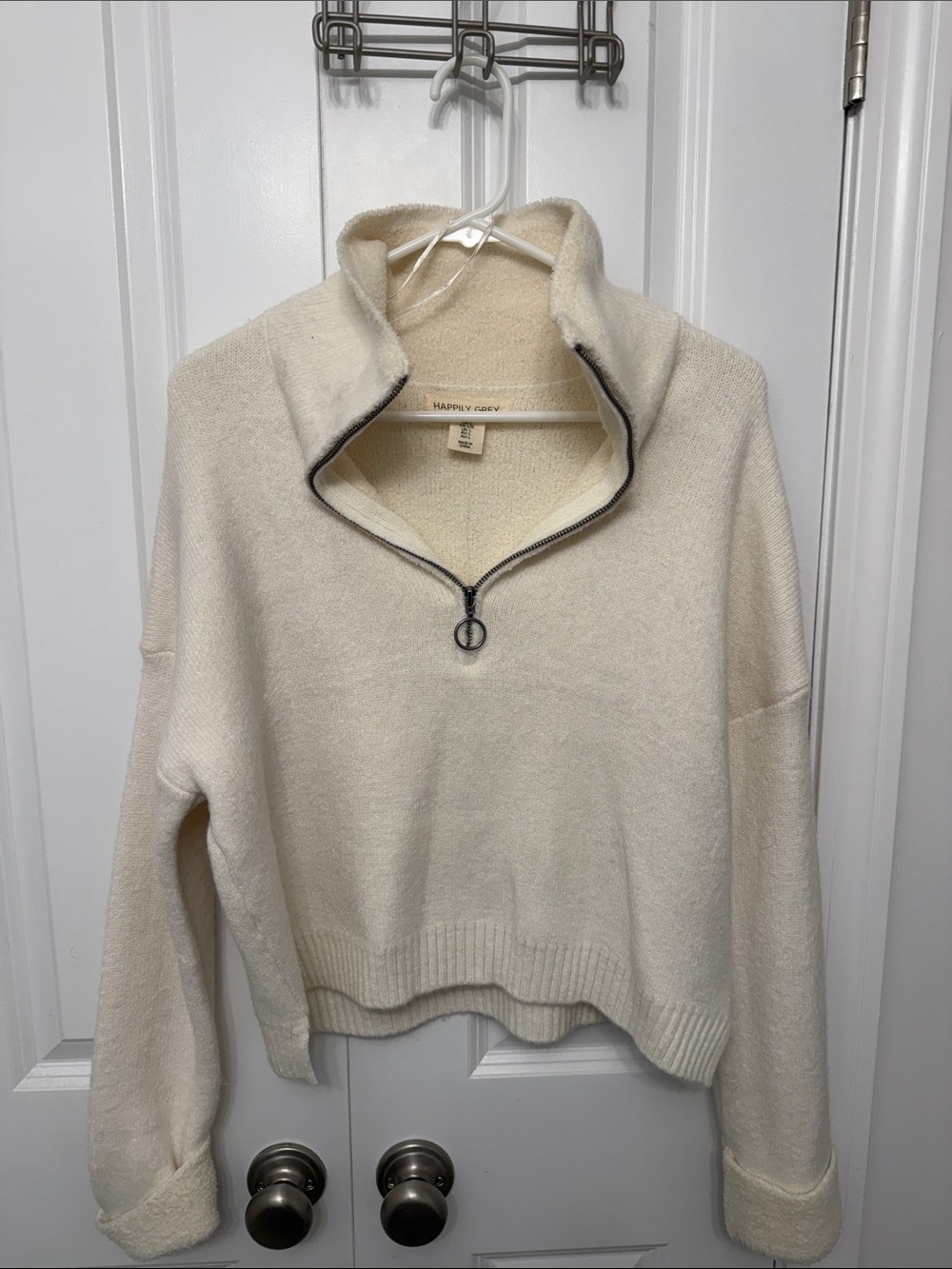 Half-Zip Cream Turtleneck Sweater